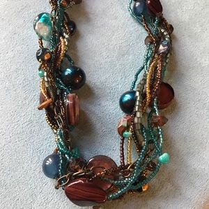 Brown/turquoise beaded layered necklace